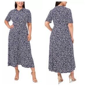Plus Size Printed Button-Front Collared Maxi Dress